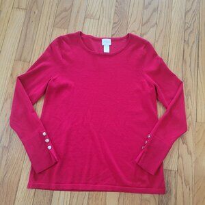 Chicos Red Long Sleeve Button Cuff Sweater Petite P Rayon/Polyester Womens Casua